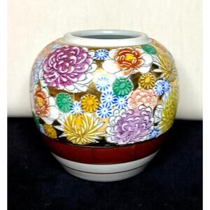Vintage Japanese Kutani Ware Hand Painted Flower Vase Spring Floral